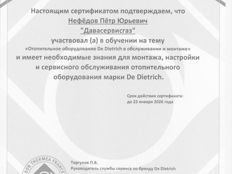 Сертификат De Dietrich -2025 Нефедов Петр